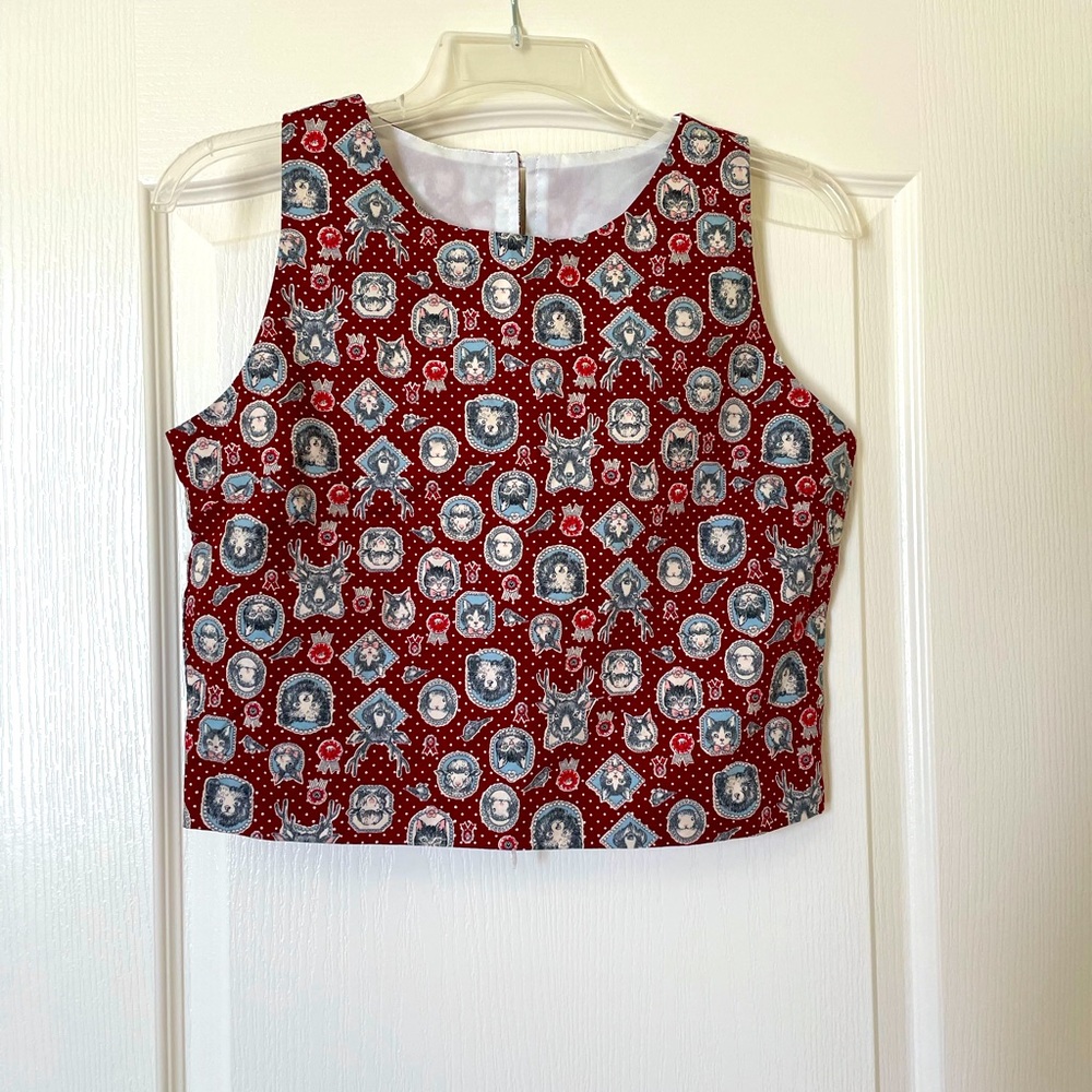 Brand new Maroon Short crop top with cat bunny moose print